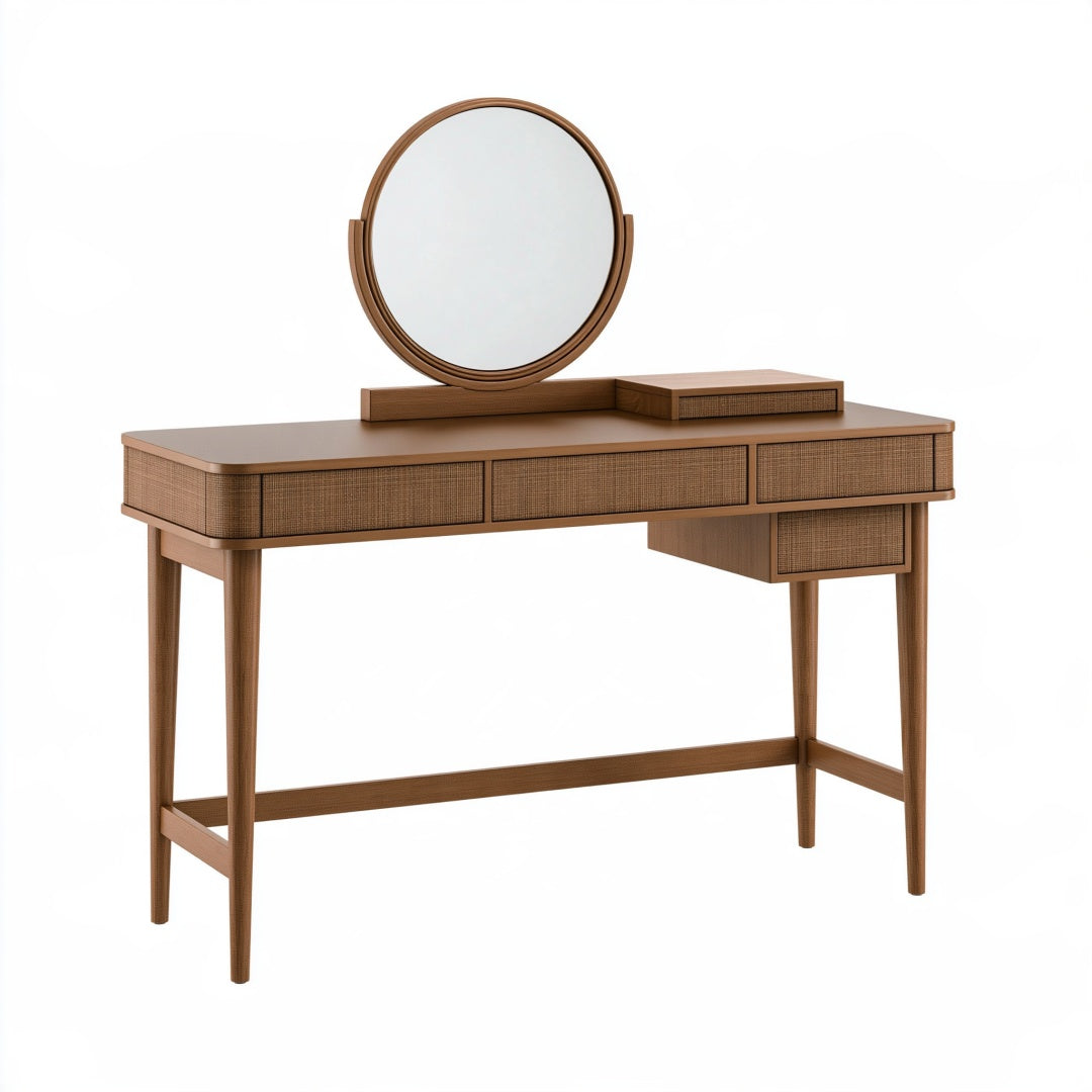 Toeletta 120 x 45 x 135 cm in legno marrone con specchio e cassetti stile retrò