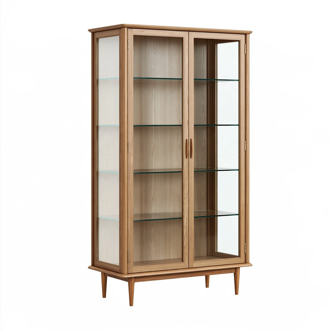 Vetrina 100 x 40 x 180 cm in legno e vetro rovere naturale stile nordico