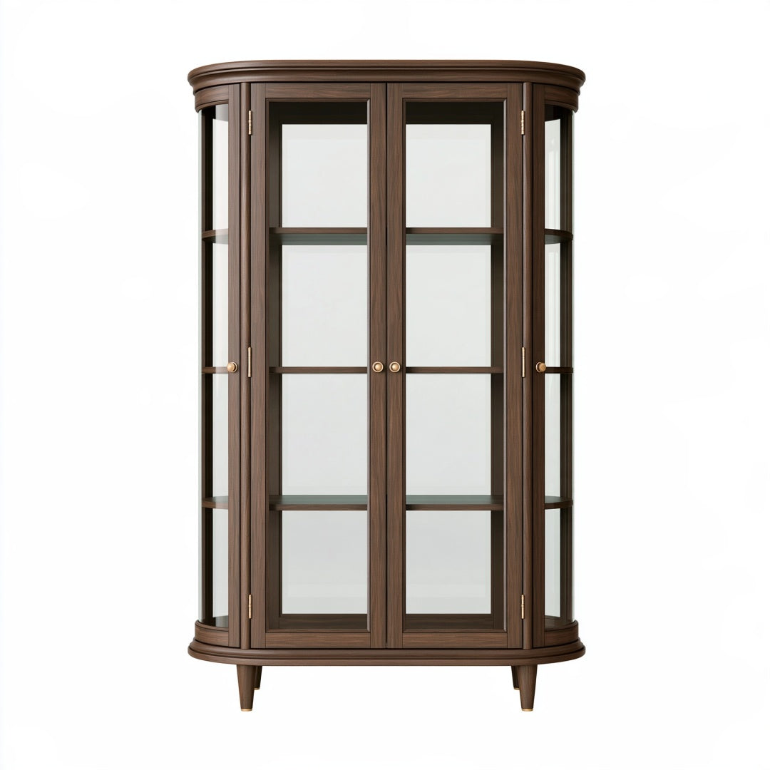 Vetrina espositiva 120 x 45 x 190 cm in legno e vetro marrone scuro - stile classico con ante vetrate
