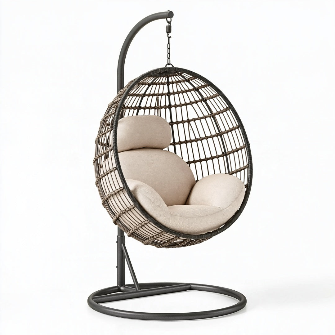 Poltrona sospesa 105 x 105 x 195 cm in metallo e fibra intrecciata marrone per relax stile boho
