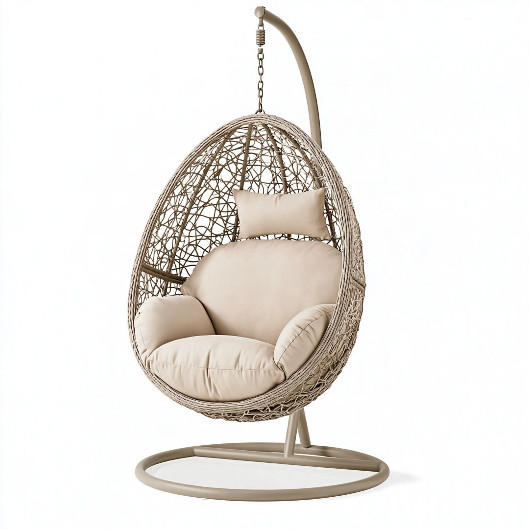 Poltrona sospesa 105 x 105 x 195 cm in fibra intrecciata beige con supporto in metallo per interni ed esterni