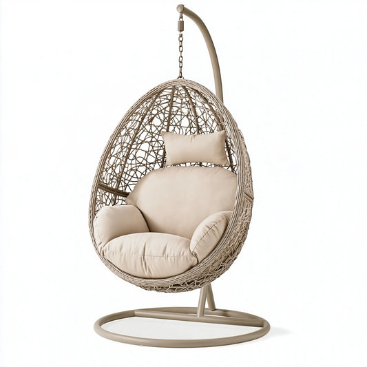 Poltrona sospesa 105 x 105 x 195 cm in fibra intrecciata beige con supporto in metallo per interni ed esterni