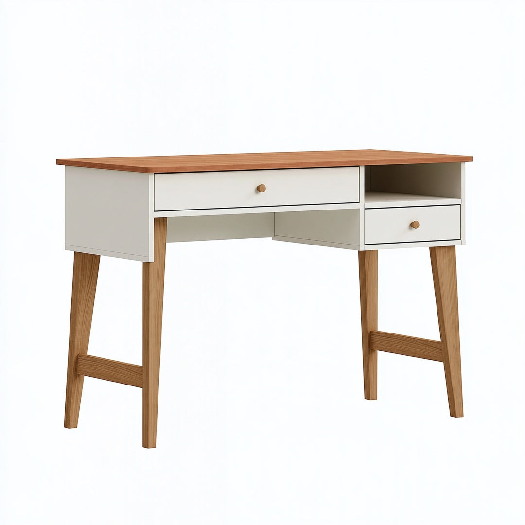 Scrivania 120 x 60 x 75 cm in pannelli di legno bianco e marrone con cassetti stile nordico