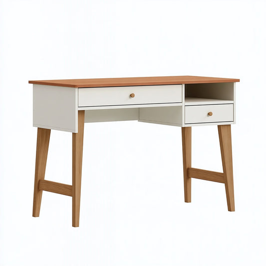 Scrivania 120 x 60 x 75 cm in pannelli di legno bianco e marrone con cassetti stile nordico