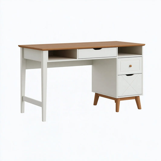 Scrivania 120 x 60 x 75 cm in legno bianco e marrone con cassetti stile nordico