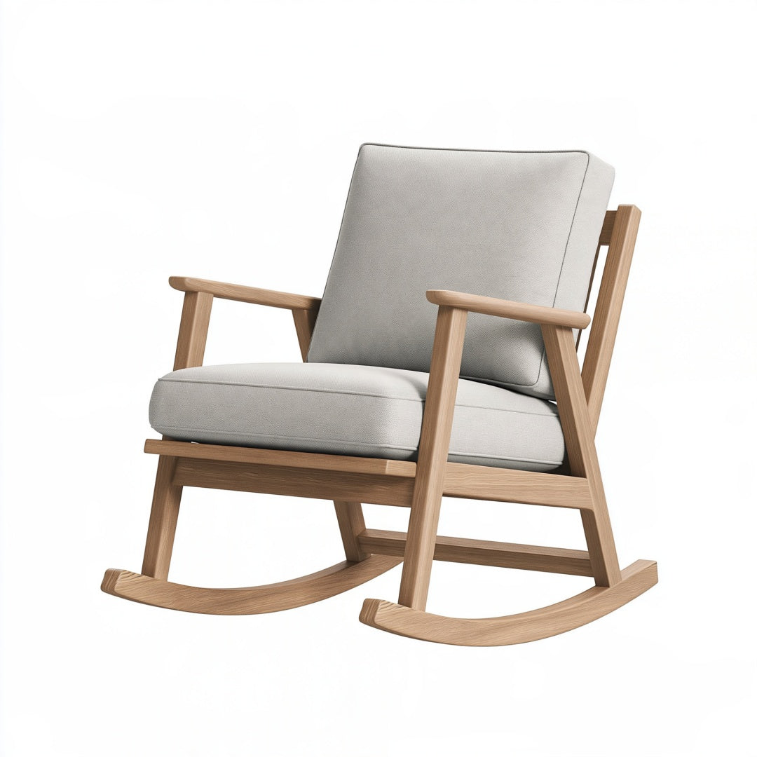 Sedia a dondolo 70 x 95 x 98 cm in legno e tessuto grigio stile nordico