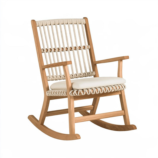 Sedia a dondolo 70 x 90 x 105 cm in legno e corda beige stile naturale