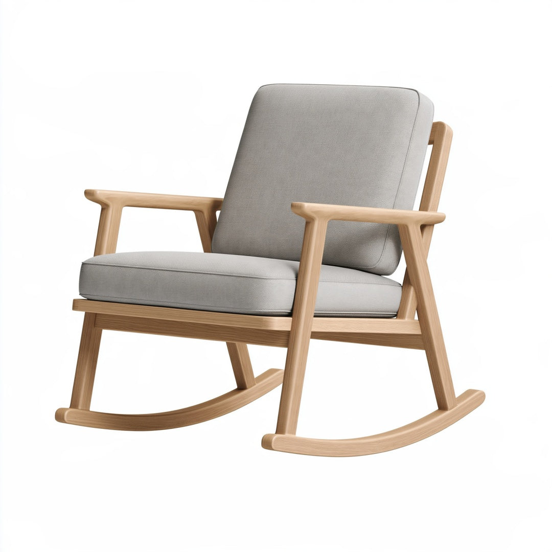 Sedia a dondolo 90 x 70 x 95 cm in legno e tessuto grigio per soggiorno stile nordico