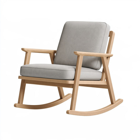 Sedia a dondolo 90 x 70 x 95 cm in legno e tessuto grigio per soggiorno stile nordico