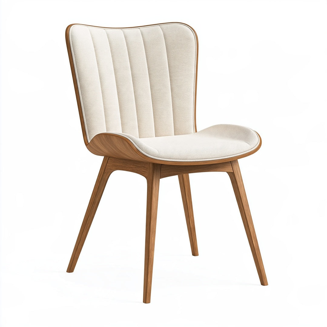 Sedia da pranzo 55 x 60 x 82 cm in legno e tessuto beige - schienale imbottito stile moderno