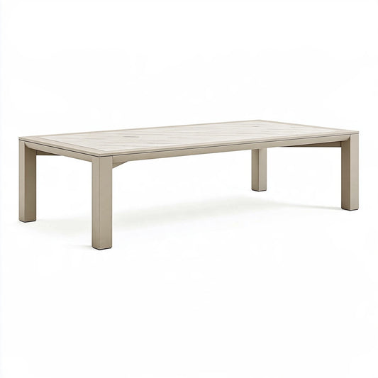 Tavolo da giardino 200 x 100 cm in alluminio beige - design moderno con piano a doghe