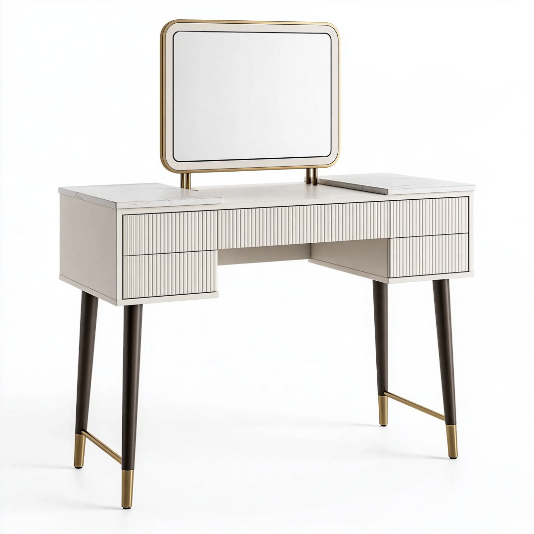 Tavolo da trucco 120 x 45 x 132 cm in legno bianco con specchio e cassetti - stile moderno