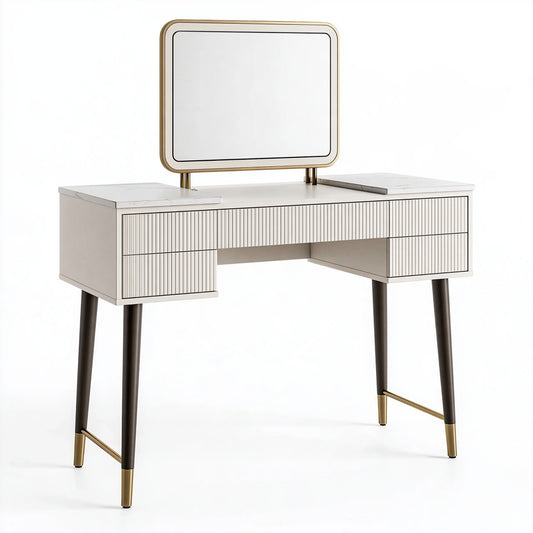 Tavolo da trucco 120 x 45 x 132 cm in legno bianco con specchio e cassetti - stile moderno