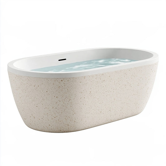 Vasca da bagno freestanding 170 x 75 cm in composito minerale bianco/beige stile moderno