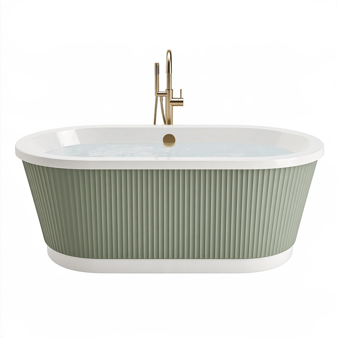 Vasca da bagno freestanding ovale 170 x 80 cm in acrilico verde salvia e bianco - stile contemporaneo