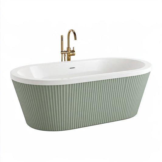 Vasca da bagno freestanding 170 x 75 cm in acrilico verde salvia con superficie scanalata