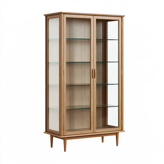 Vetrina 100 x 40 x 180 cm in legno e vetro rovere naturale stile nordico