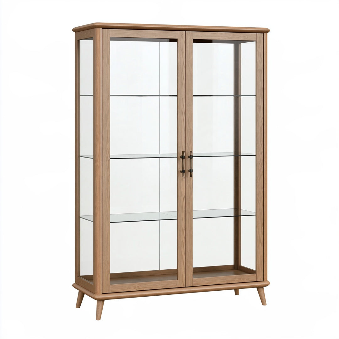 Vetrina 100 x 40 x 180 cm in legno e vetro marrone stile nordico con 2 ante