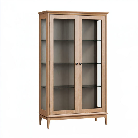 Vetrina 100x40x180 cm in legno marrone chiaro con ante in vetro - stile classico contenitore