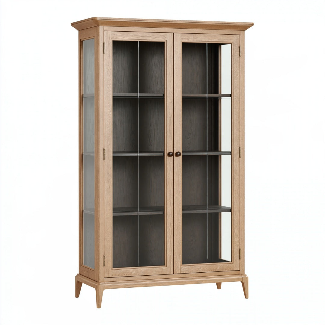 Vetrina 90 x 40 x 180 cm in legno e vetro beige - stile classico con ante trasparenti