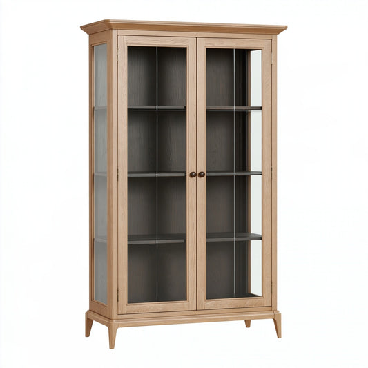 Vetrina 90 x 40 x 180 cm in legno e vetro beige - stile classico con ante trasparenti
