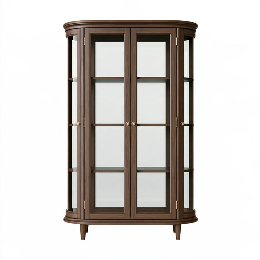 Vetrina espositiva 120 x 45 x 190 cm in legno e vetro marrone scuro - stile classico con ante vetrate